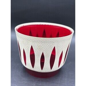 Vintage Regaline MCM Plastic Planter Red "lotus leaf" Pattern